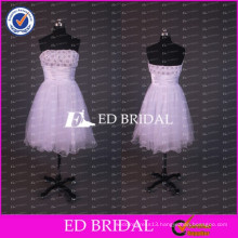 ED Bridal Lovely Beaded Strapless A Line Tulle Short White Prom Dresses With Ribbon Sash